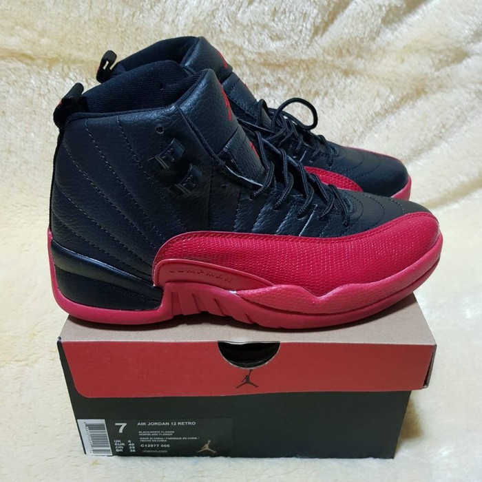 Sepatu Air Jordan 12 Flu Game Black Red Sport Import Original Running Terbaru