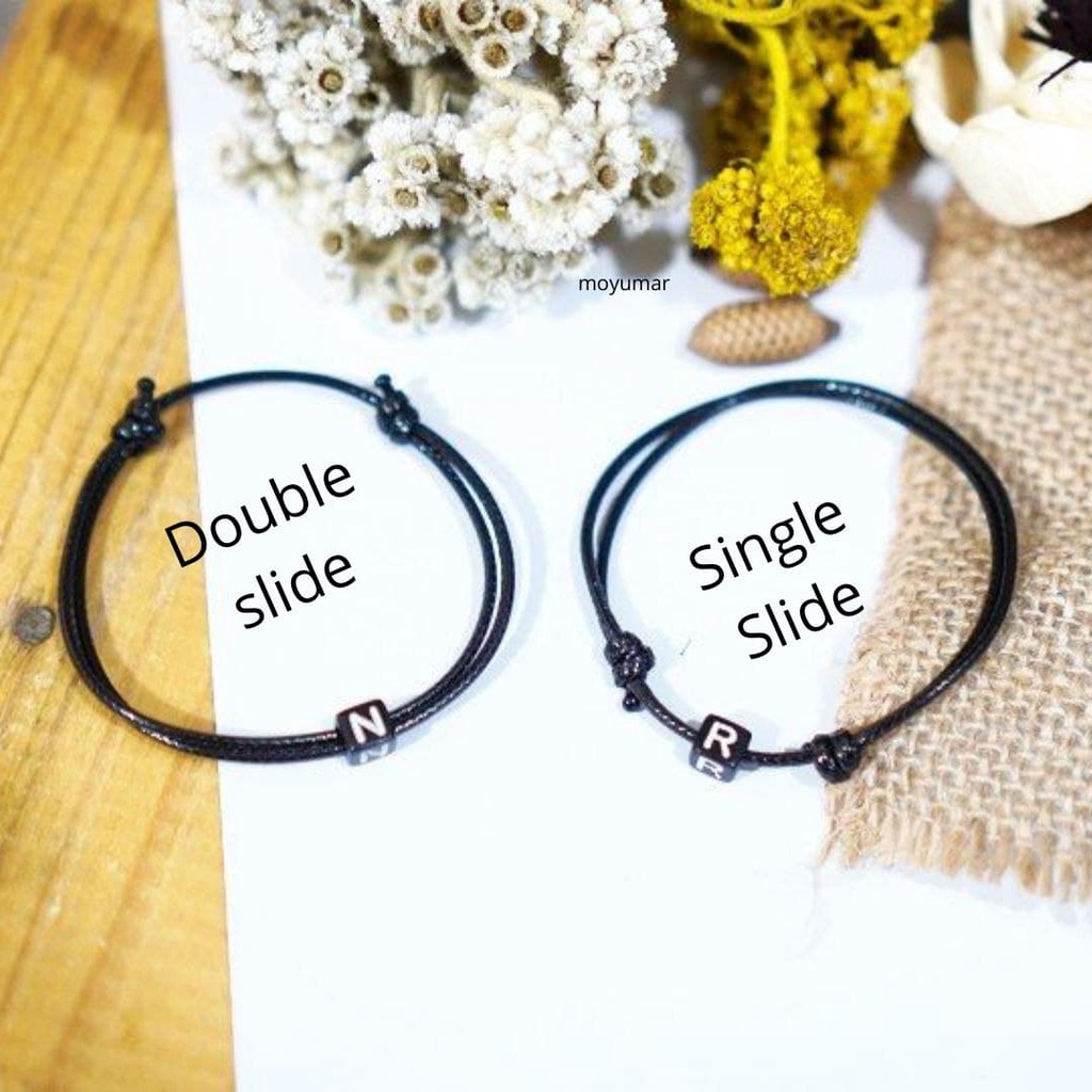 GELANG INISIAL (DADU double slide ) / gelang initial 1 HURUF TALI ANTI AIR PARACORD BRACELET | gelang persahabatan / gelang nama-4