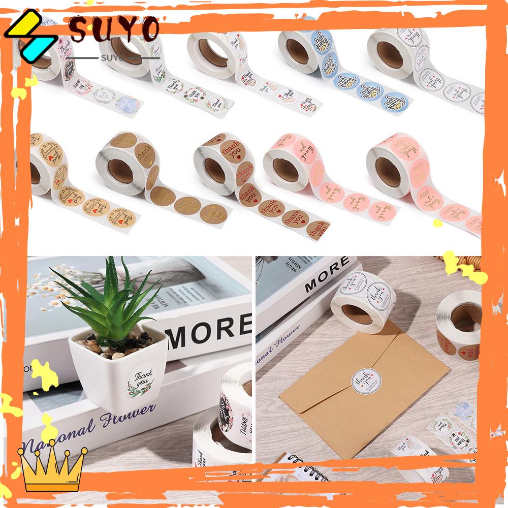 Suyo 500Pcs / Roll Stiker Tulisan Thank You Untuk Dekorasi Pernikahan / Hadiah / Kerajinan Tangan DIY