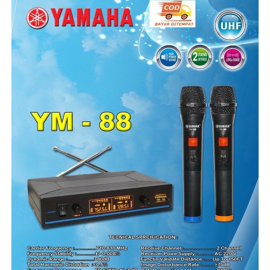 Yamaha Microphone Wireless YM-88 mic karaoke tanpa kabel