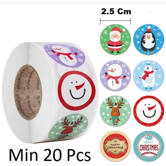 

MC005 Per Pcs Sticker Label Logo Tempel Merry Christmas Xmas Seal Packing Bola Garis Salju D2.5 Cm