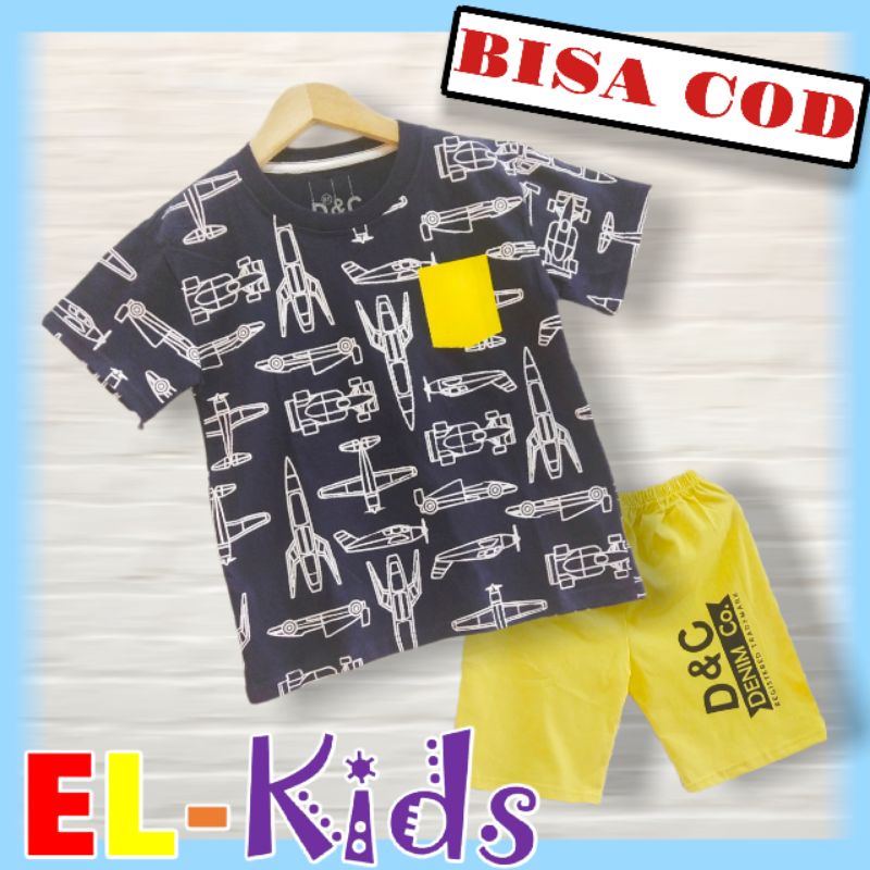 Baju Anak Laki-laki/Kaos anak Laki-laki, Setelan Anak Laki-laki, D&C, Space Ship, Pesawat, Black