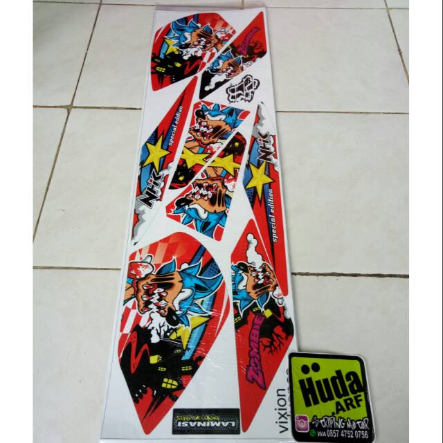 striping/lis/sticker variasi new vixion advance "NVA" SONIC ZOMBIE merah-hitam-putih-biru