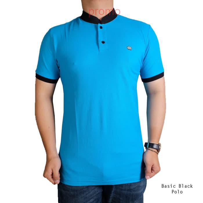 Kaos Polo Shirt Pria Berkerah Shanghai Koko Biru Lacost Six Baju Cowok - Biru Muda- M