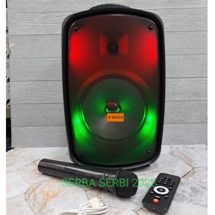 COD SPEAKER BLUETOOTH FLECO 8'5 INCH F-8717 LED PLUS MIC WIRELESS KARAOKE + REMOTE X-BASS / SPEAKER WIRELESS KARAOKE X-BASS FLECO 8'5 INCH F-8717