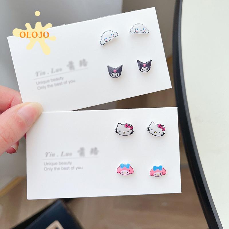 Anting Hypoallergenic Desain Kartun Cinnamoroll Dog Kitty Melody Kuromi Untuk Pelajar