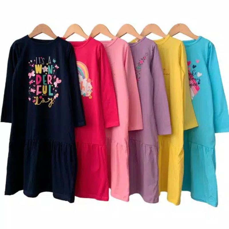 GAMIS KAOS ANAK APLIKASI SABLON MIX WARNA / GAMIS ANAK SMILEE / GAMIS ANAK CEWE