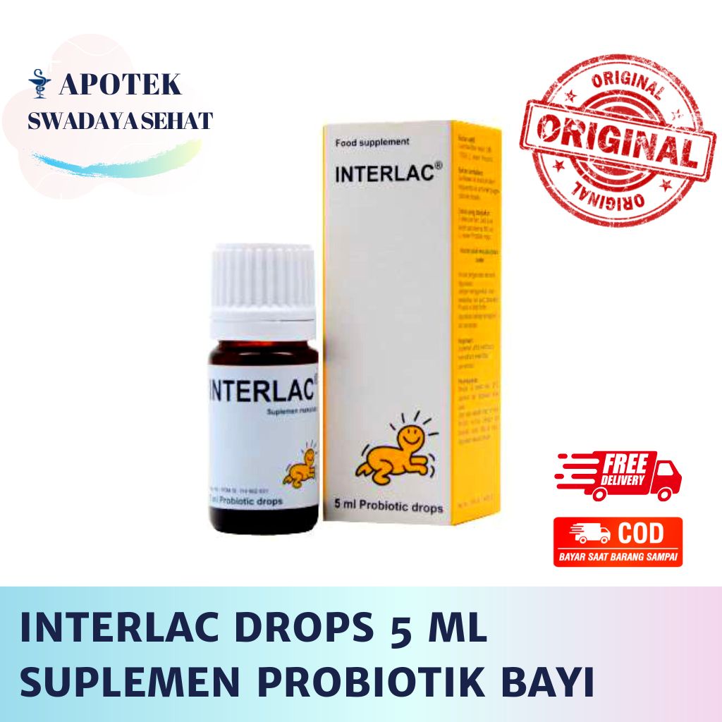 INTERLAC DROPS 5 ML - Interlak Suplemen Probiotik Pencernaan Bayi Anak Diare Drop Botol