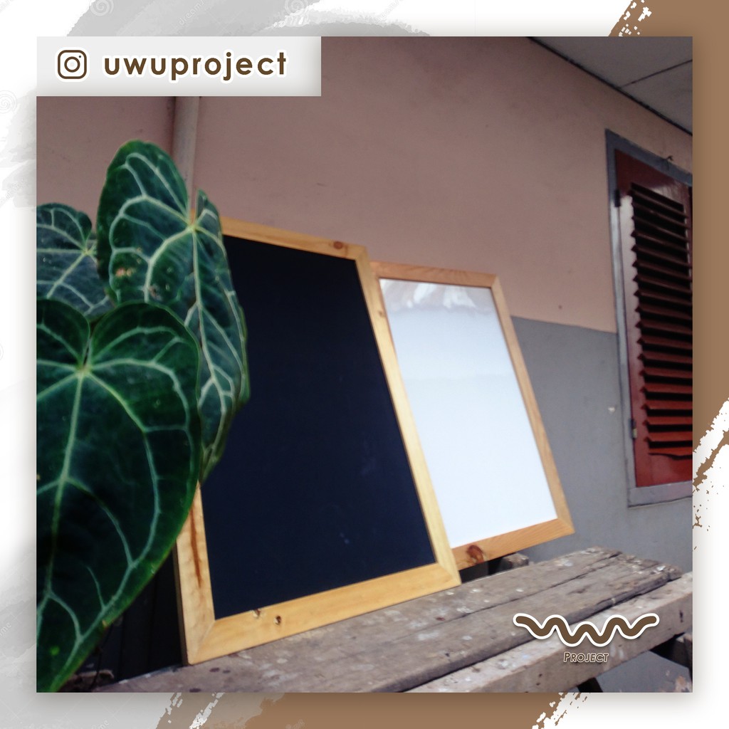 

papan tulis frame kayu natural hitam putih blackboard whiteboard sekolah anak