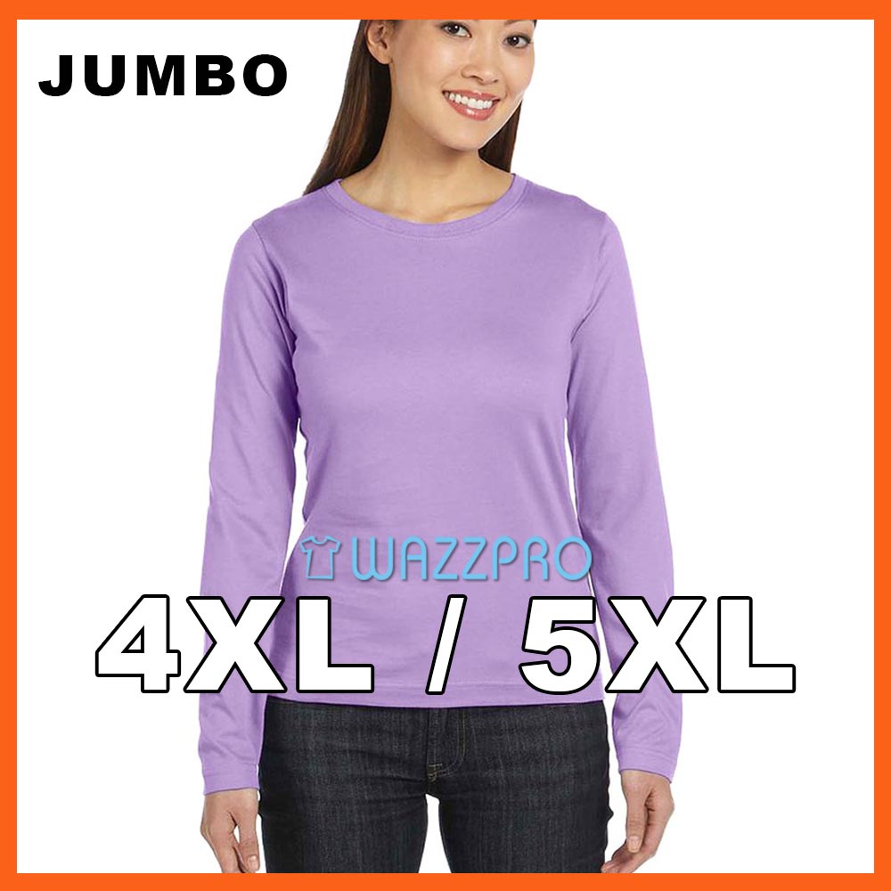 Kaos Pria Wanita Jumbo XXXXL XXXXXL Katun Adem Panjang Ungu Muda Lilac