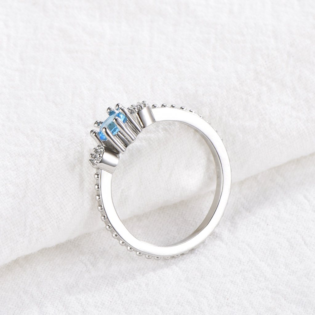 Cincin Sterling Silver 925 Dengan Batu Hias Biru Laut Untuk Wanita Jza058