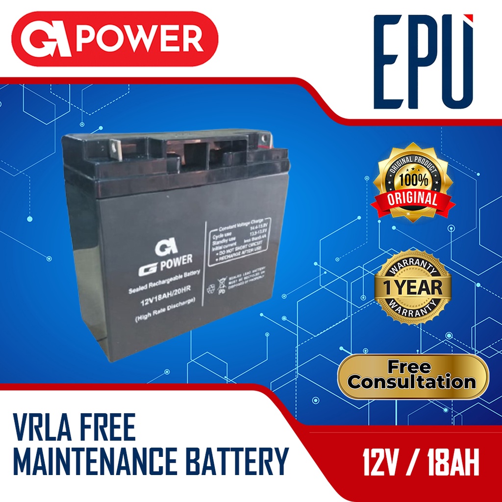 Aki UPS Gpower 12V - 18ah. Batere UPS - Battery UPS - Accu UPS - Aki Kering - VRLA Free Maintenance