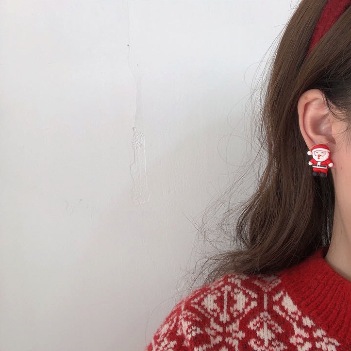 Anting Stud Desain Kartun Santa Claus Pohon Natal Rusa Gaya Korea Untuk Wanita