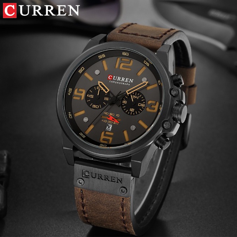 CURREN Jam Tangan Pria Import Jepang Quartz Gerakan Jam Tangan Anti Air Original Chronograph Kulit Mewah Asli Fashion Sport Auto Date Men WAtch