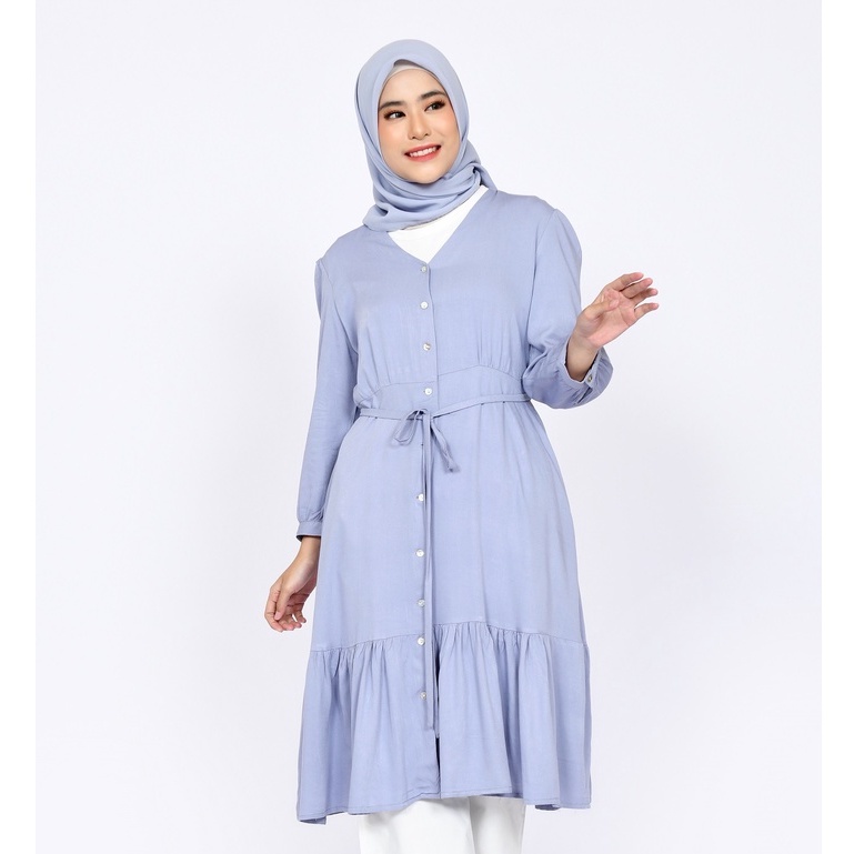 Baju Tunik Polos Wanita Rempel Susun Bawah Fit L-XL Lezahrasignature Katun Rayon Panjang 109cm Daily
