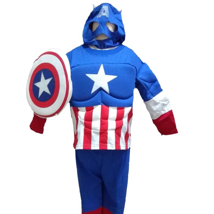 Kostum Busa Anak Captain America Otot Baju Superhero Setelan Karakter Laki Avengers Ultah