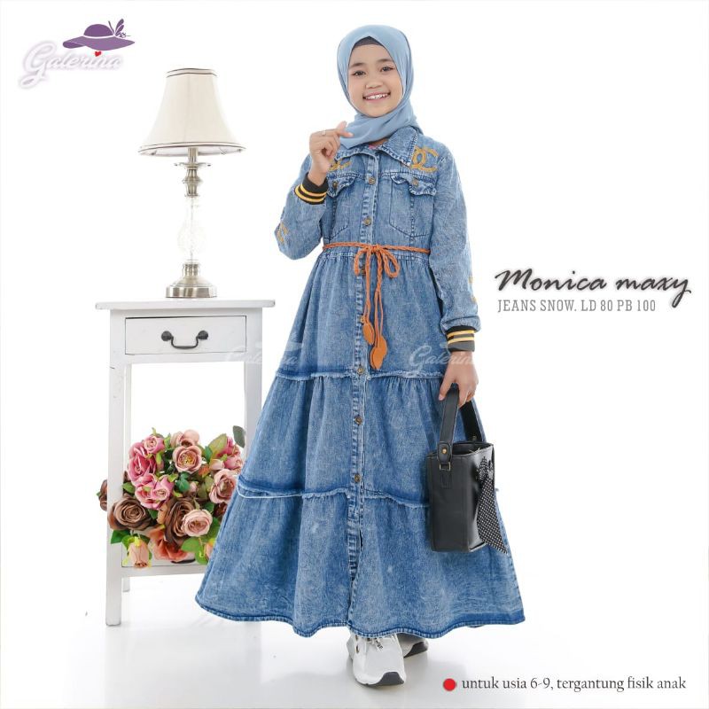 Monica Gamis Jeans Levis Snow blue black halus Gamis anak Remaja Tanggung  (usia 8-11thn) Busana
