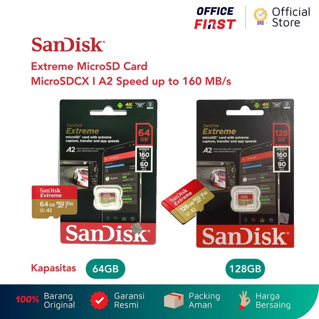 SanDisk Extreme microSDXC UHS-I 160 MBps 64 128 GB No Adapter Micro SD