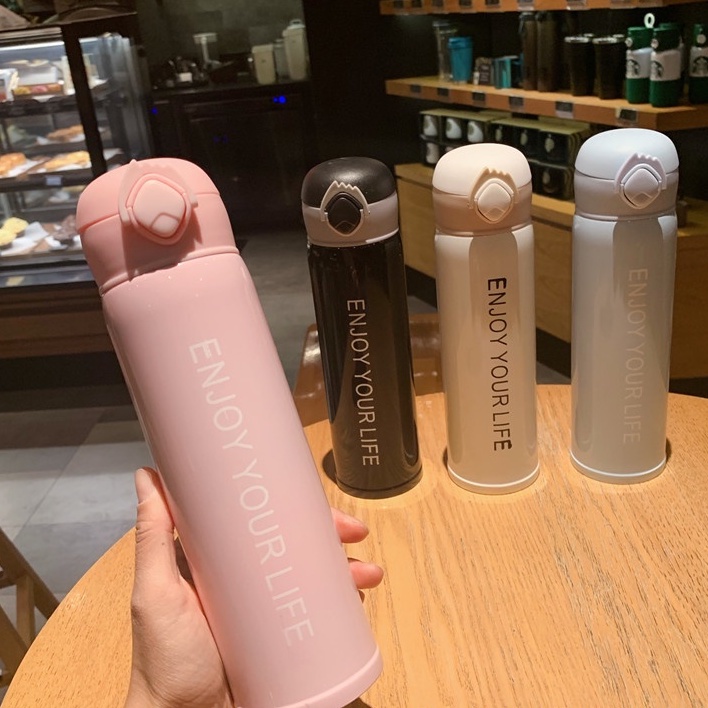 EYL Thermos Termos Klip Gelas Botol Tumbler Kopi Teh Enjoy Your Life Stainless Steel BPA 500ml Premium awet tahan lama Pink White Black Blue