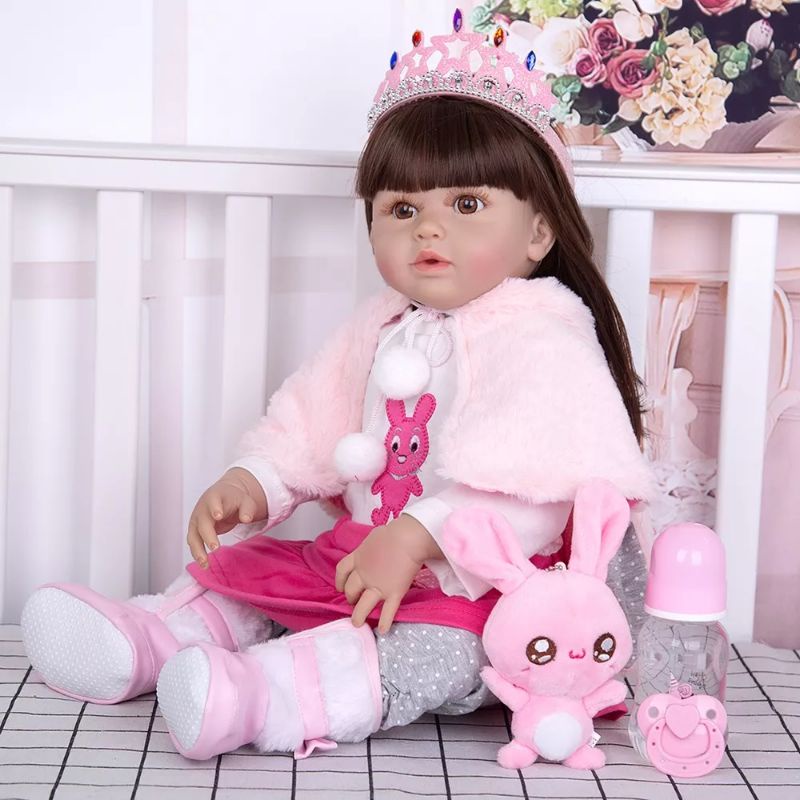 Boneka Reborn FULL Silikon 60 cm Premium Sangat Cantik Original Rambut Lurus Keriting