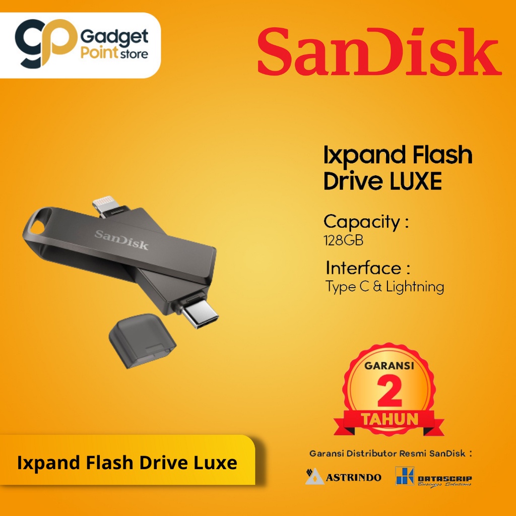 Flashdisk 128 GB | SanDisk iXpand Flash Drive LuxeLightning &amp; Type-C 128Gb - Original Garansi Resmi