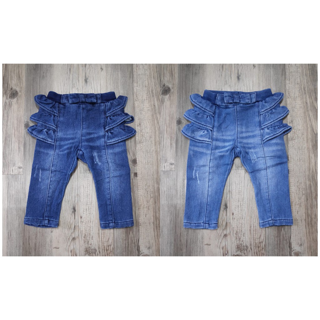 Celana Jeans Anak Bayi Perempuan Ruffle Pita 2W/ Celana Jeans Bayi Perempuan Import