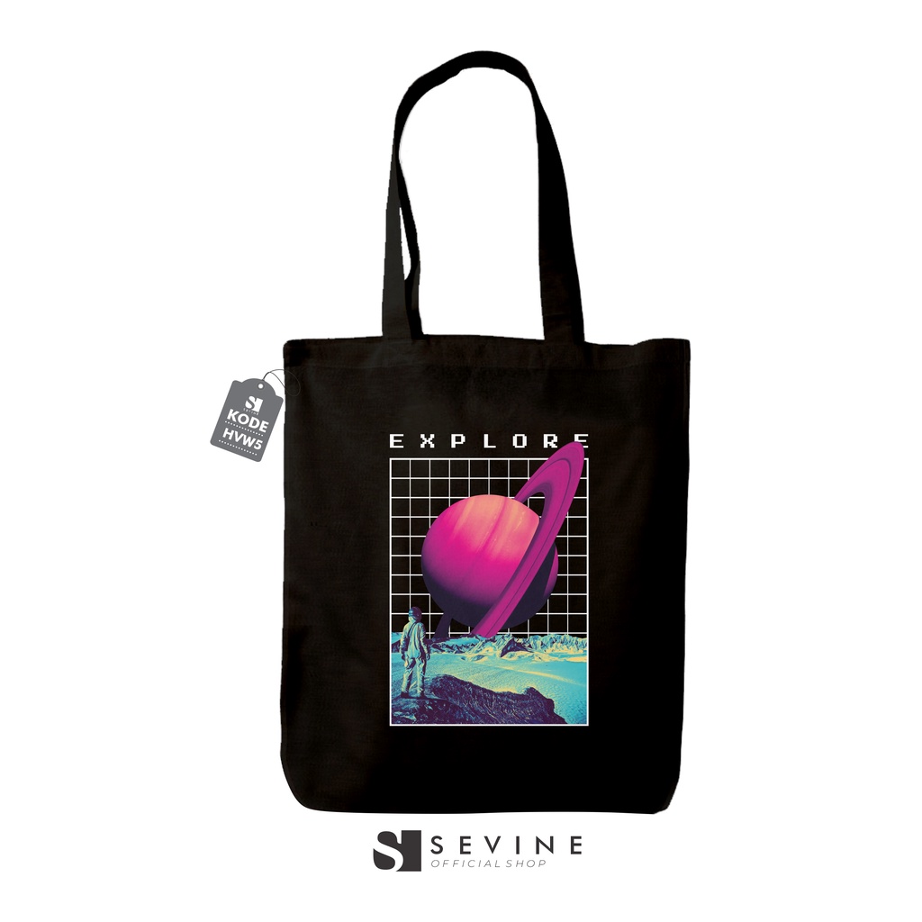 Sevine Totebag Fashion Tas Tote Bag Hitam Resleting Pria Wanita Laptop Kuliah Retro Vaporwave - HVW5