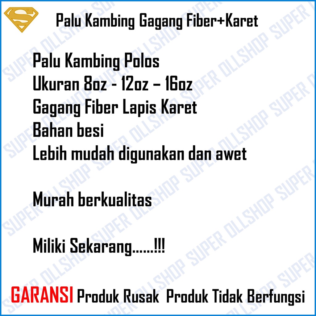 Palu Besi Kambing Martil Gagang Fiber Biru Cabut Paku Claw Hammer Murah Kecil Besar