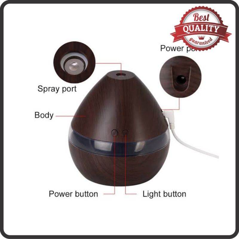 DIFFUSER HUMIDIFIER AROMATHERAPY DESAIN WOOD 300 ml + ESSENTIAL OIL 6 PCS-WOOD