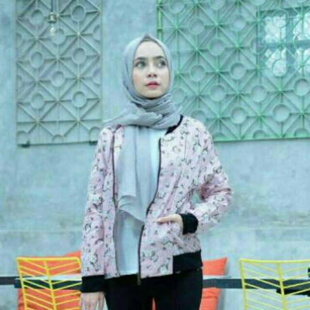 Fashion Wanita Jaket Bomber Katun Motif Bunga Florence