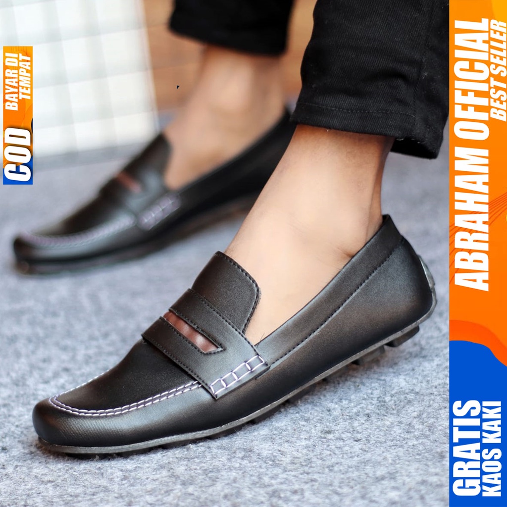 Sepatu Formal Pria Sepatu Casual Pria Kulit Sintetis Slop Sepatu Pantofel Kerja Kantor Kuliah Kondangan Sepatu Hitam Pria TYSO ABRAHAM