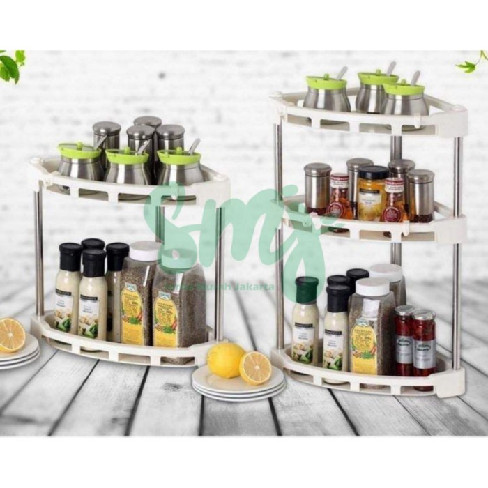 Rak Dapur - 3 Susun Rak Bumbu Dapur / Rak Kamar Mandi Sudut Plastik Stainless