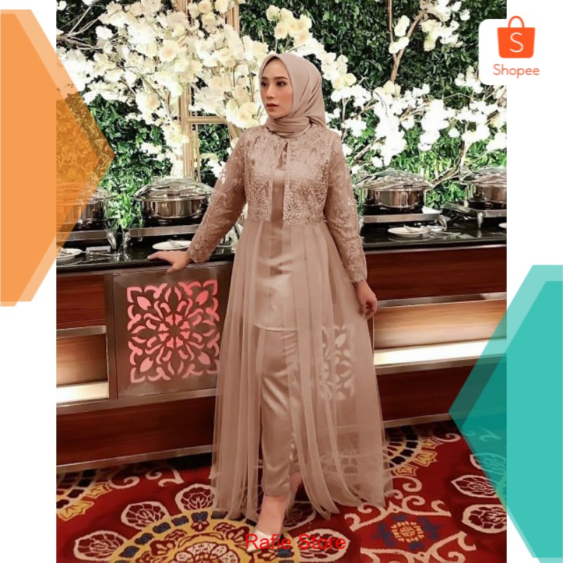 SETELAN LONG TUNIK TILE MUTIARA LOKAL BAJU BRUKAT PESTA OOTD KEBAYA TERBRU2021 SET ATTELIER KEKINIAN