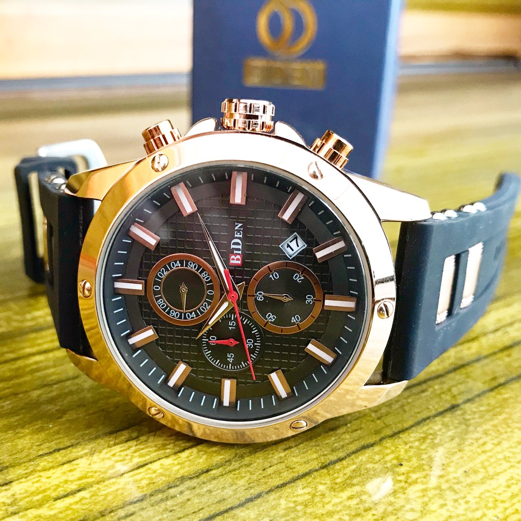 (COD) Jam Tangan Pria Cowok Original Ori BIDEN Force Rubber Karet Analog Chrono Aktif Anti Air