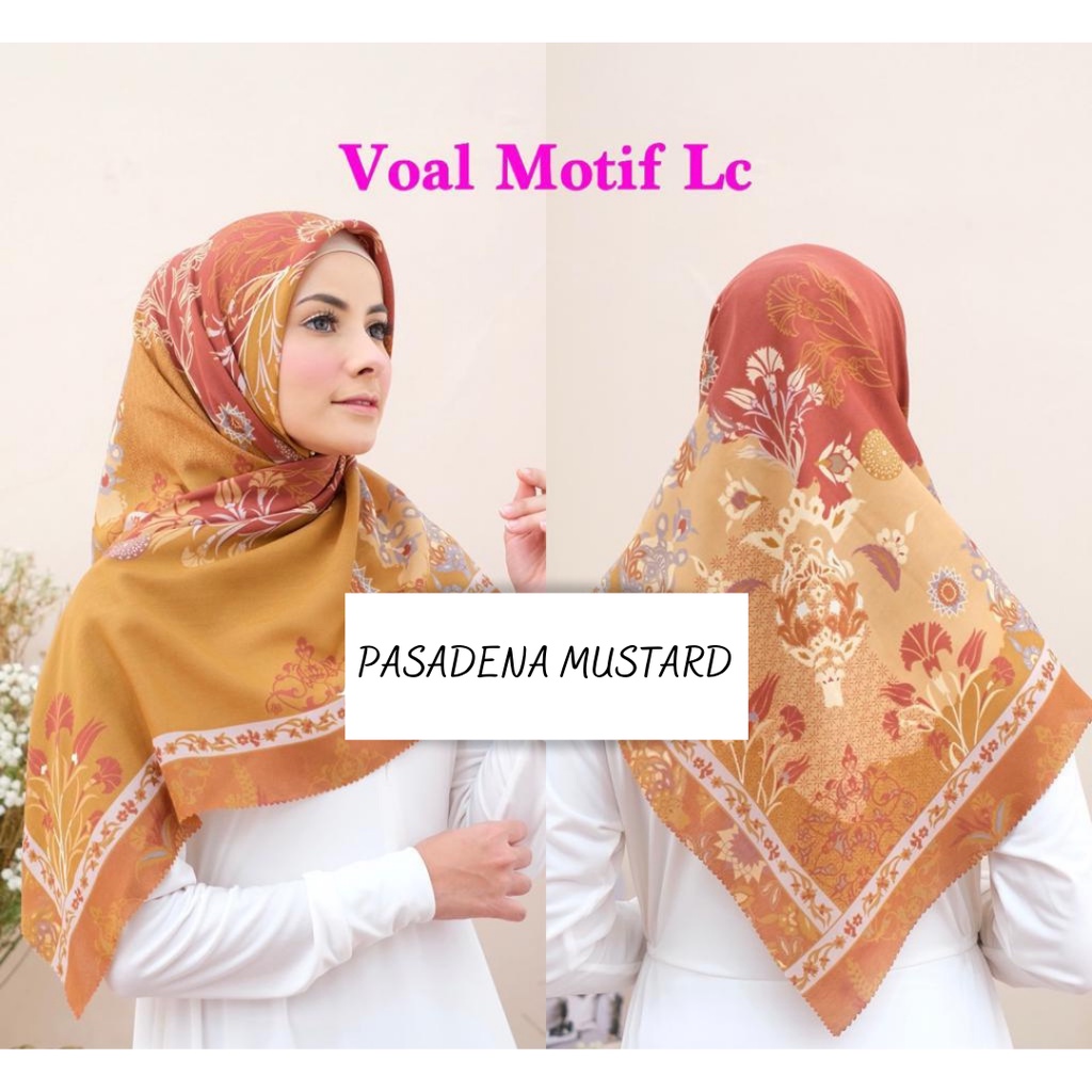 COD PROMO DENAY KW HIJAB SEGIEMPAT VOAL MOTIF / JILBAB DEENAY KW MOTIF TERMURAH-PASADENA MUSTARD