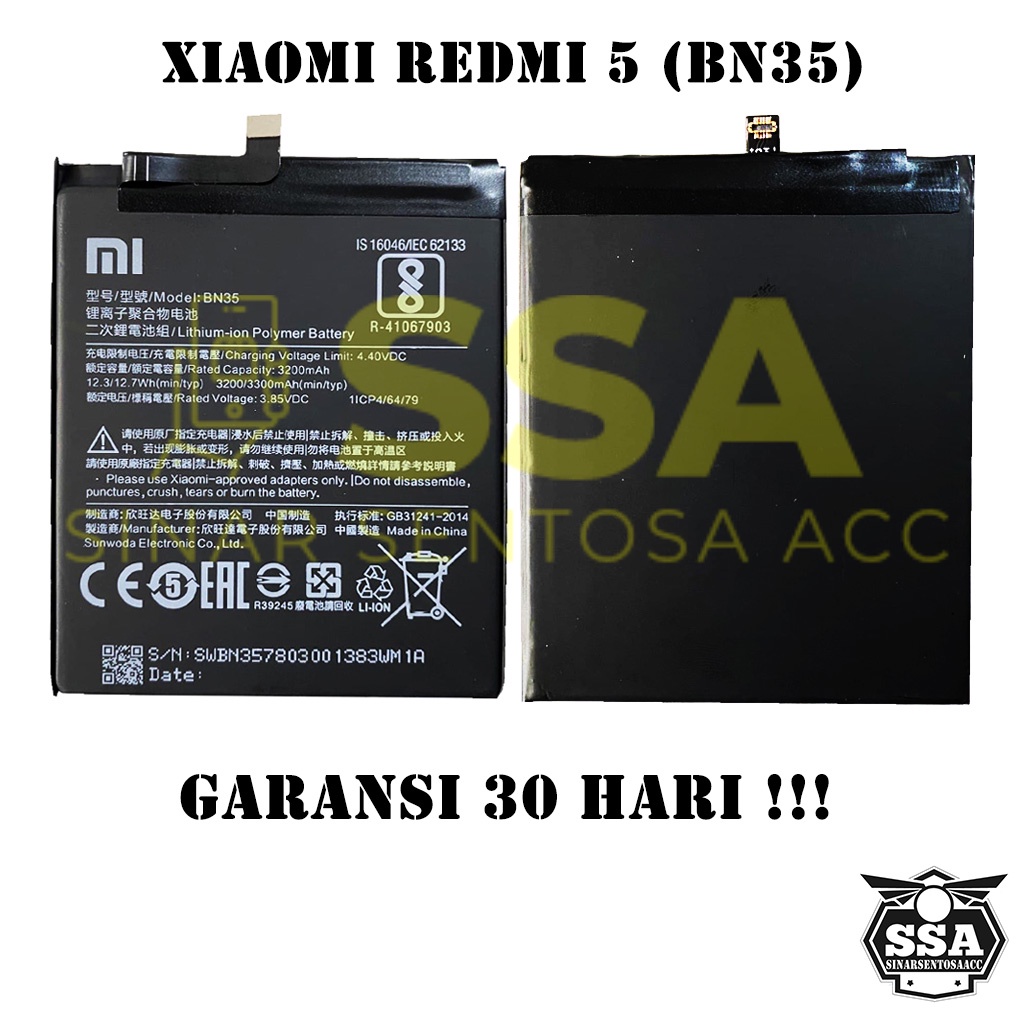 Baterai Xiaomi Redmi 5 BN35 Redmi5 Xiaomi5 BN35 Redmi BN 35 Original OEM Batu Batere Batre Battery Batrai Batrei ori hp Xiao Mi Garansi