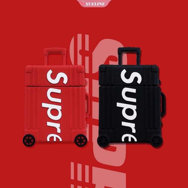 Casing Pelindung AirPods 1 2 3 pro Bentuk Koper Motif Supreme Bahan Silikon