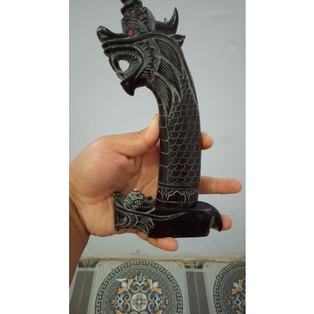 gagang tanduk kerbau padat ukir naga raja  + sopal
