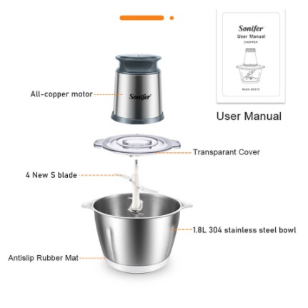 Sonifer FOOD CHOPPER WADAH 1.8 L STAINLESS SUS 304 ANTI KARAT