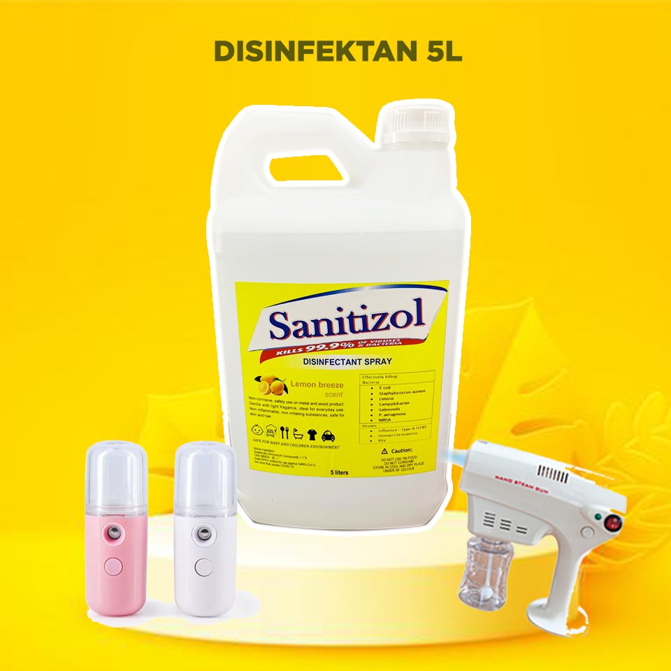 DISINFEKTAN LEMON 5 LITER SANITIZOL REFILL WHO THERMOGUN STEAMGUN 5L ISI NANO GUN