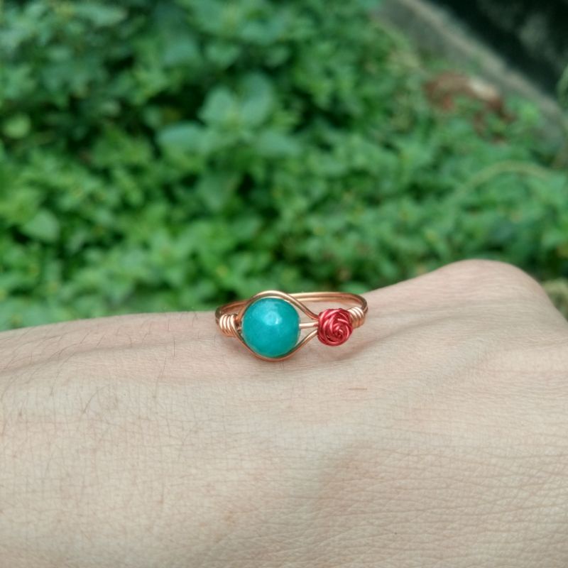 Batu Asli Hijau Tosca Ruby Tanzania Natural Cincin Tembaga Handmade