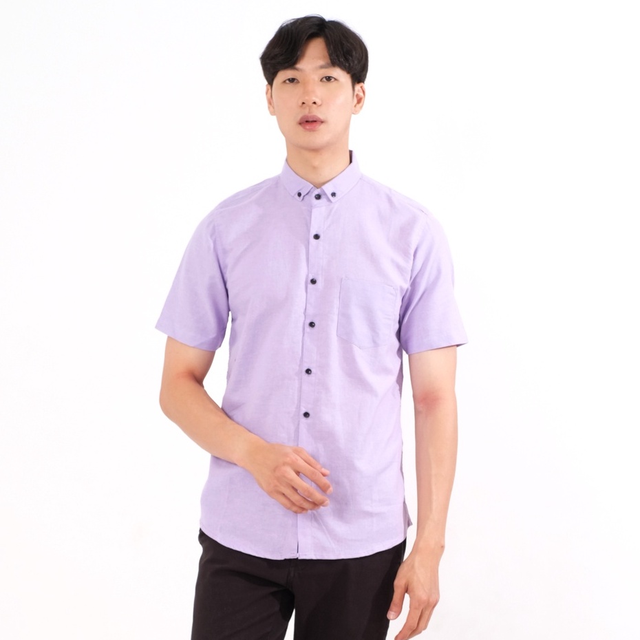 SANVANINA Kemeja Polos Katun Kerja Kantor Formal Lengan Pendek Pria | Short Basic Lilac E-1507H