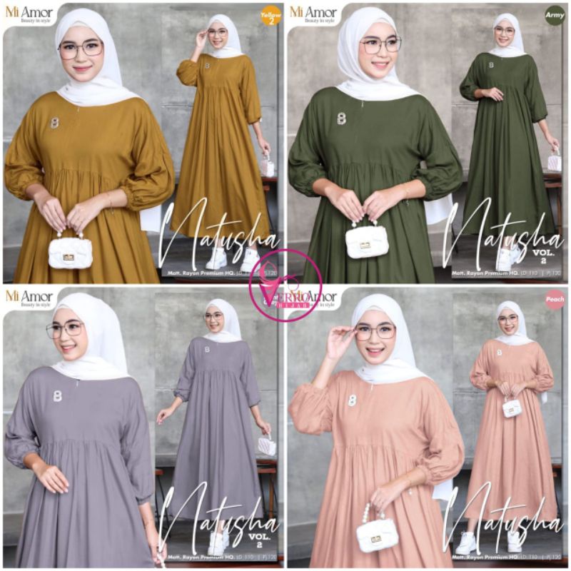Natusha Midi Dress Polos Wanita Fashion Muslim Gamis Rayon Terbaru LD 110 Original By Mi Amor