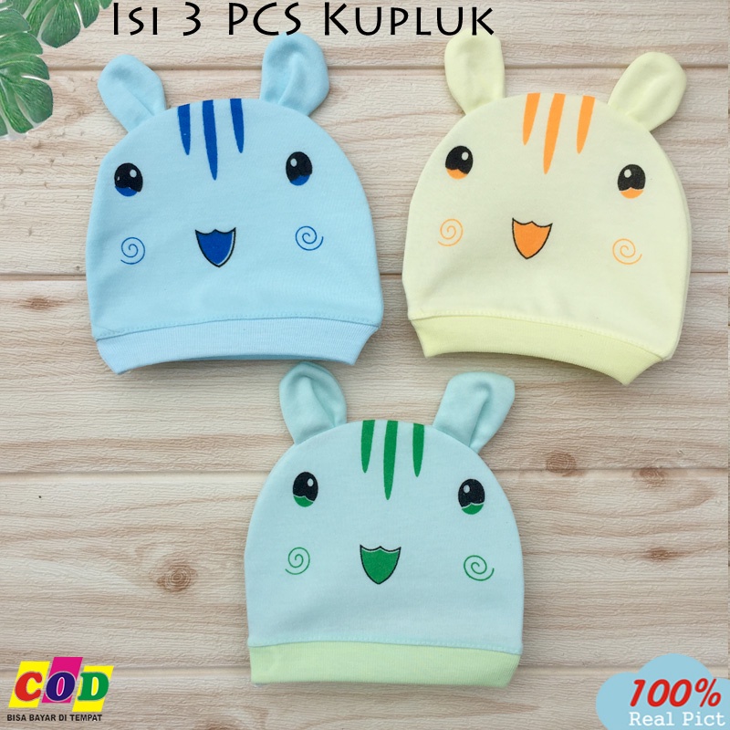 3 pcs topi bayi newborn - topi kupluk bayi baru lahir motif karakter lucu Almeera Baby and Kids