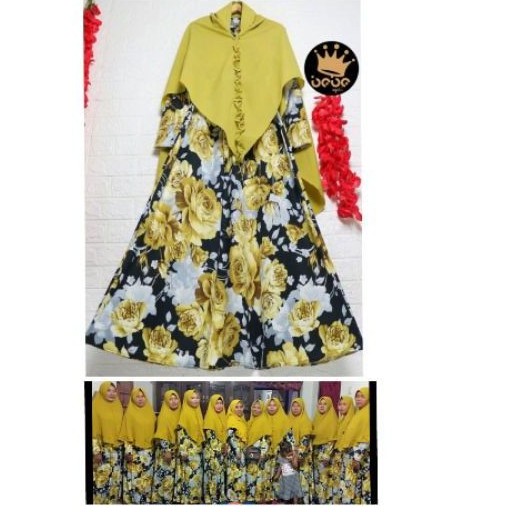 gamis seragaman pengajian terbaru hits motif emas lemon Gold kuning