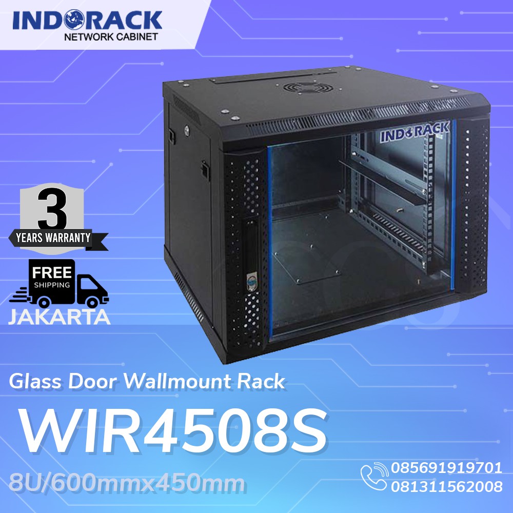 WIR4508S - 8U Wallmount Rack Depth 450mm Single Door 19&quot; - INDORACK