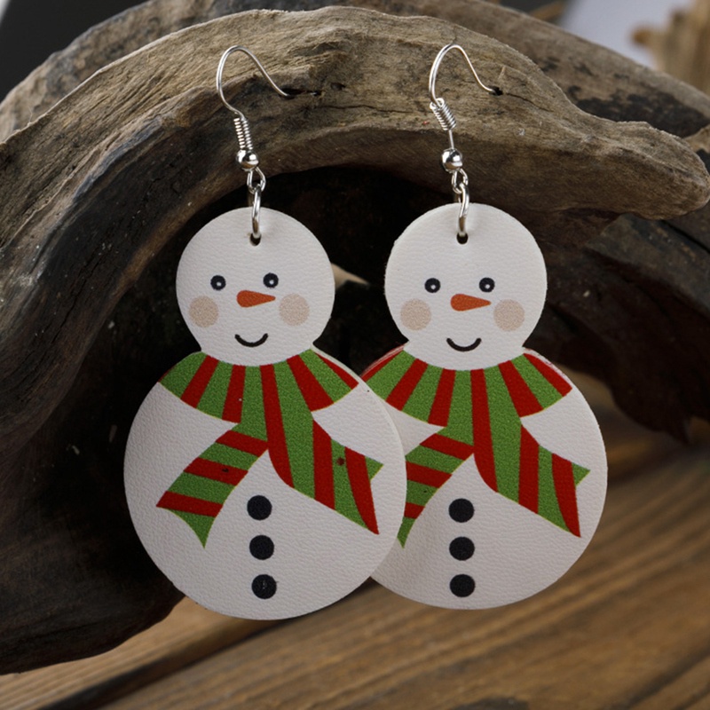 Fancyqube Fancycube Anting Bentuk Snowman Natal Bahan Kulit Pu