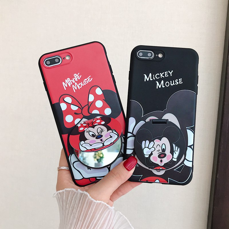 Makeup Mirror Case OPPO A57 A77S A17 A96 A76 A36 A17K VIVO Y21S Y21A Y21E Y21T Y21G Y22S Y35 Y16 Y16 Y02S Redmi 9A 9C 10 Note 9 10 11 Pro Note 10S 11S Hitam Mickey Miinie Casing hp OPPO