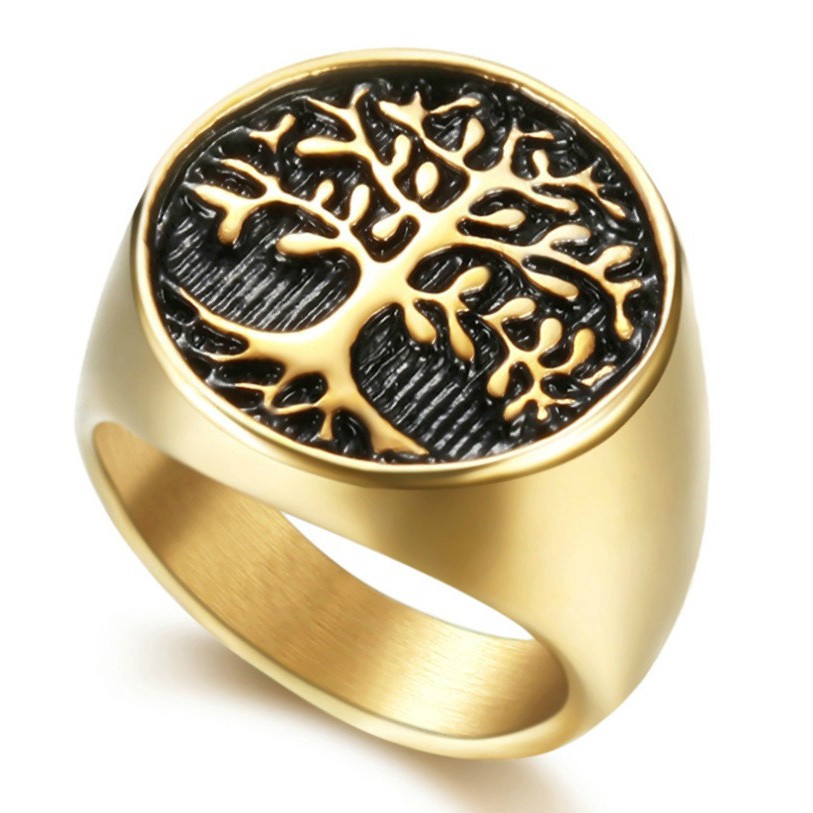 SEUSUK Cincin Gaya Gothic Punk Vintage Motif Pohon Kehidupan untuk Pria COD