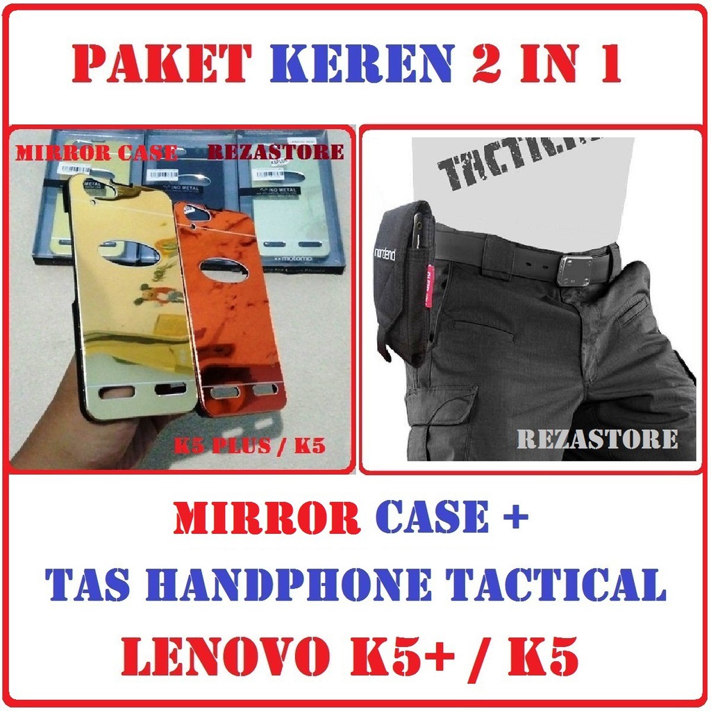 Paket Keren 2 In 1 Casing HP Mirror Case + Tas Handphone For Lenovo K5 Plus / K5 Pro By Rezastore
